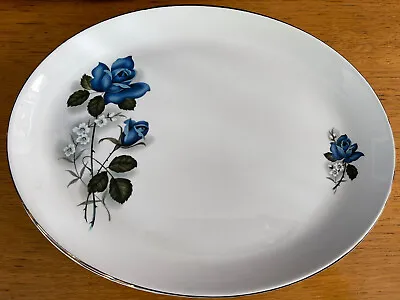 Buy Barratts Delphatic Blue And White Rose Oval Plates Gold Rim X2 • 18£