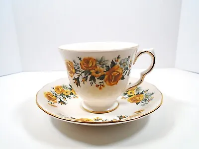 Buy Vintage Royal Vale Bone China Tea Cup & Saucer Yellow Roses Gold Tone England • 18.98£