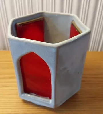 Buy Vintage Taize Pottery And Stained Red Glass Candle Holder • 10£