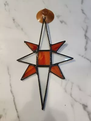 Buy Vintage Leaded Stained Glass Suncatcher Orange Clear Abstract • 15.71£