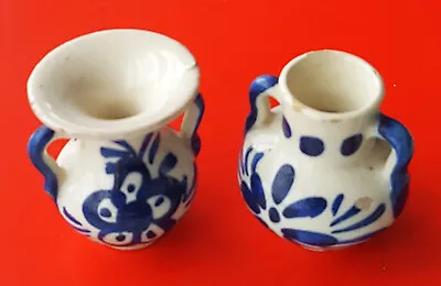 Buy Two Small Delft Blue & White Hand Painted Pots - Rare Vintage Pottery • 10£