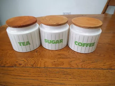 Buy Vintage Hornsea Stripes Tea, Coffee & Sugar Canisters - Green • 18£