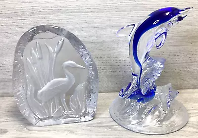Buy GOEBEL  LEAD CRYSTAL HERON And Cristal D Arc Glass  Dolphin Figure • 15.90£