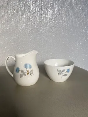 Buy Wedgwood Ice Rose Bone China Milk Jug Sugar Bowl Blue Floral On White • 10£