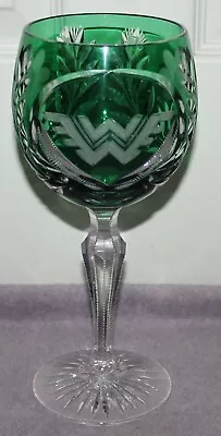 Buy Vintage Rare Oversized Bohemian Green Cut Wine Glass 11 1/8  Tall • 38.35£
