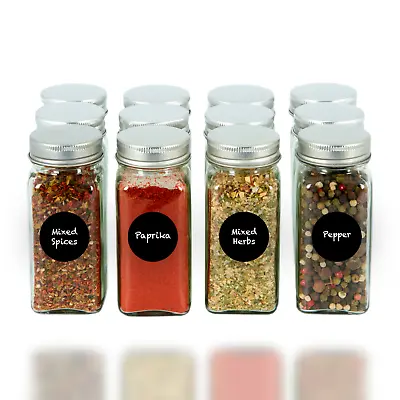Buy 12 X GLASS SPICE JARS WITH SHAKER LIDS STORAGE BOTTLES CONTAINERS POTS AIRTIGHT • 7.45£