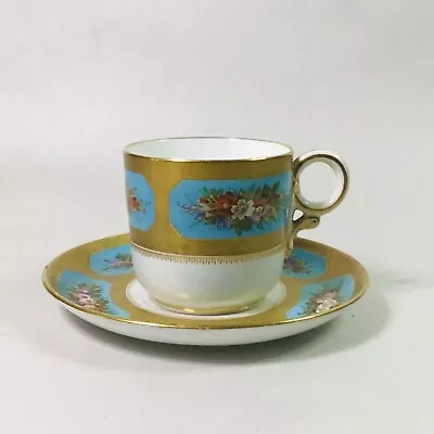 Buy Antique Turquoise Blue Gilded Circa 1860’s Royal Worcester Tea Cup & Saucer • 39£