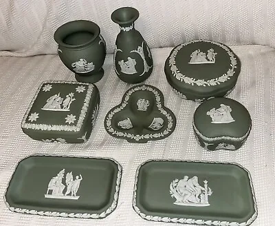 Buy Collection Of Wedgewood Sage Green Jasperware Ceramics Good 11 Intact Pieces • 0.99£