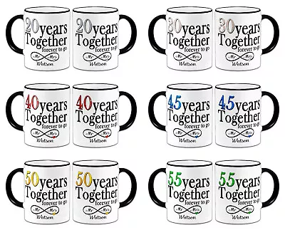 Buy Personalised Pair Of Mr & Mrs Forever To Go (1st-70th) Novelty Gift Mugs - Black • 11.99£