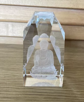 Buy Beautiful 3D Laser Etched Glass Paperweight Depicting Buddha. • 8£