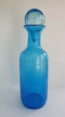 Buy Vintage Turquoise Crackle Glass Decanter / Genie Bottle & Ball Stopper • 35£