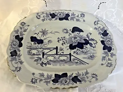 Buy Small Victorian Ironstone China Ashet Garden Platter Blue & White 91 Chinosiere • 55.76£