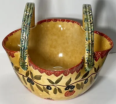 Buy Hand Painted Pottery Bowl W/Handles Italy Excel. Used Cond. 8.5”T X 9.75” X 9.5” • 37.93£