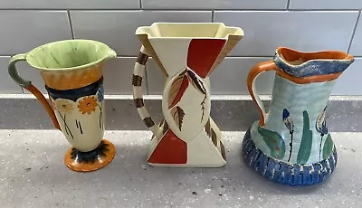 Buy 3 X MYOTT ART DECO WATER JUGS/VASES/PITCHERS**Authentic Vintage And Hand Painted • 65£