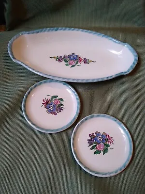 Buy Vintage Bristol Pottery Oblong Dish &2 Pin Dishes Pink And Blue • 8.99£