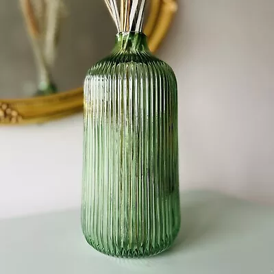 Buy Glass Vase Tall Fluted Vintage Green Glass Vase For Flowers • 16.95£