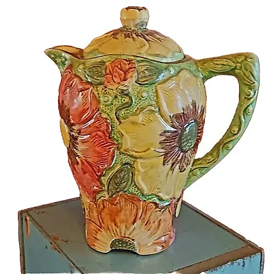 Buy Sunflowers Pottery Jug Coffee Pot Rare Colourful KENSINGTON WARE Art Nouveau Vtg • 25£
