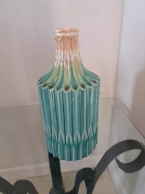 Buy Tall Ceramic Turquoise Vase Uniquely Ribbed Beautiful New In Box • 39.80£