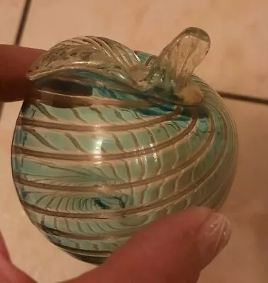 Buy Decorative Turquoise Glass Hollow Apple With Gold Swirl • 15£
