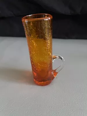 Buy Vintage MCM Amberina Shot Glass With Handle Crackle Glass 4” Tall Cordial Vase • 14.43£