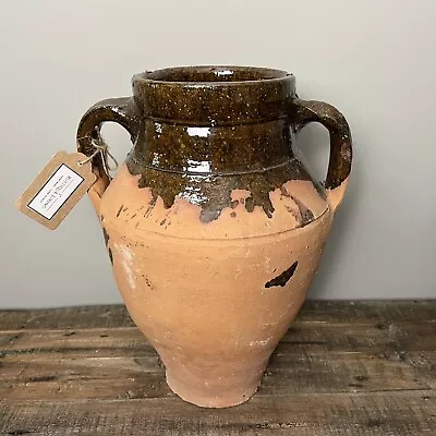 Buy Vintage Terracotta Confit Style Pot - Rustic Ornamental Olive Pot -Half Glazed • 50£
