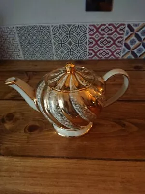 Buy Vintage Sadler Gold & Cream Floral Swirl Teapot. • 12.50£