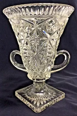 Buy Vintage Crystal Cut Glass Double Handled Vase Retro Glassware 25cm High • 40£