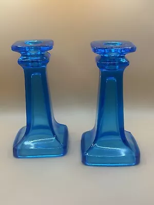 Buy Antique Mosser AQUA MARINE Mercury Blue Glass Taper Candle Holder SET • 27.02£