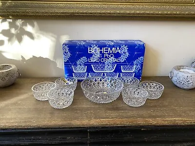Buy Vintage Large Bohemia 24% Lead Cut Crystal Fruit/Trifle Bowl & Bowls 7 Piece Set • 25£