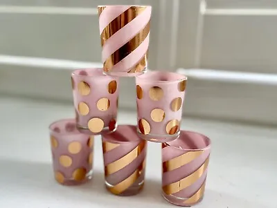 Buy Lot Of 6 Pink Gold Polka Stripe Tea Light Holders Tealight Candle Glass • 8.99£