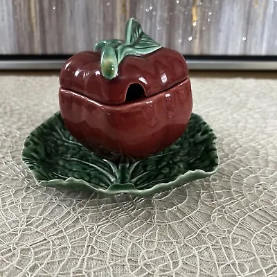 Buy VTG Bordallo Pinheiro Red Pepper Jam Dish With Lid Green Cabbage No Spoon • 23.10£