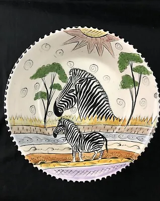 Buy Vintage Penzo Zimbabwe 9  Bowl Hand Painted Signed Zebras Jungle Scene 1997 • 96.04£