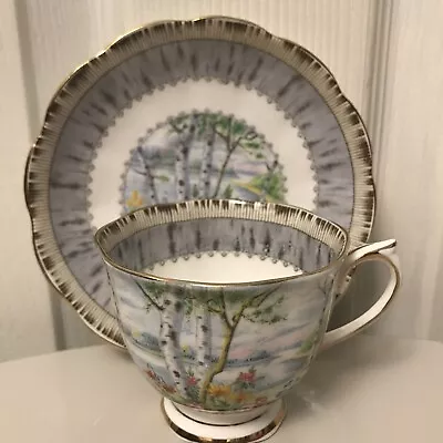 Buy Royal Albert Bone China Silver Birch Footed Cup & Saucer • 21.50£