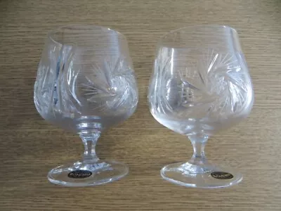 Buy 2 Bohemia Crystal Brandy Glasses For Sale - New In Box - Pinwheel Design • 12.99£