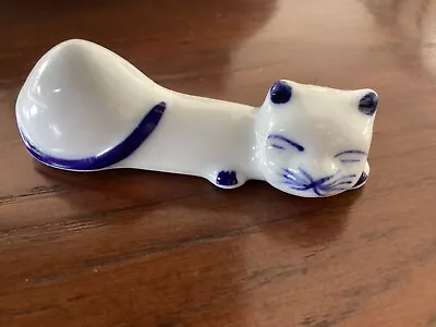 Buy Vintage Ceramic Cat Knife Rest White And Blue Handpainted • 5.99£
