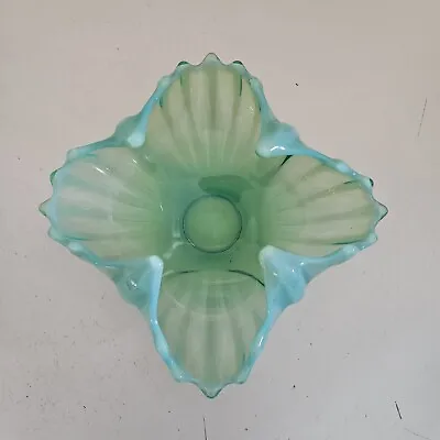 Buy Vintage Fostoria Glass Bowl Heirloom Green Opalescent Crinkle Handkerchief 6  SQ • 30.35£