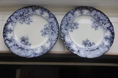 Buy ANTIQUE Belmont 10''Dinner Plates X 2 JHW & Sons Hanley Eng BLUE & WHITE FLORAL • 16£