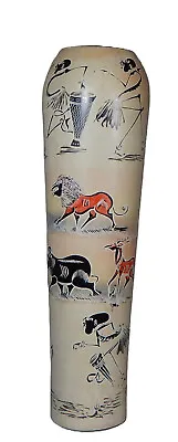 Buy Tall African Carved Pottery Vase, Very Heavy, Animals, Figures, Drums 15  MINT! • 232.35£