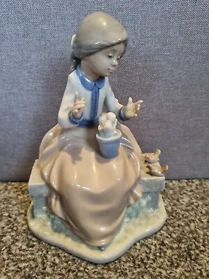 Buy Spanish Nao By Lladro GIRL ON BENCH WITH FLOWER POT BIRDS Figurine (dated 1989) • 18£