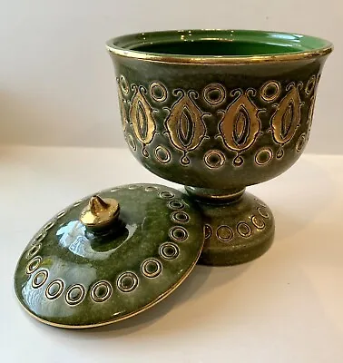 Buy RARE Aldo Londi Bitossi Lidded Jar Compote Bowl 1950s Gold Olive Green Italy MCM • 191.80£