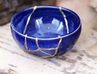Buy Kintsugi Bowl Anniversary Gift Wabi Sabi Japanese Pottery - Blue • 63.96£