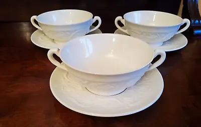 Buy 3x Wedgwood Cream Ware Patrician Soup Cup & Saucer • 54.99£