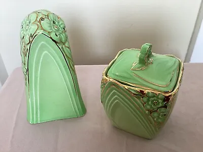 Buy 2 Pieces Vintage Royal Winton Grimwades  Briar  China Art Deco,  In Green & Gold • 18.99£