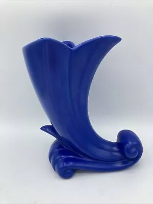 Buy Monmouth Pottery Cornucopia Vase Matte Cobalt Blue Glaze 1930s Art Deco Ocean • 43.15£