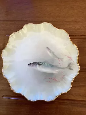 Buy DOULTON BURSLEM CABINET PLATE FRESHWATER FISH (MACKEREL) By HANCOCK C1891 • 45£