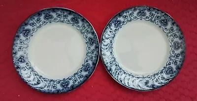 Buy Antique Ford & Sons Buslem Bone China Flow Blue & White 24cm Dinner Plates X 2  • 19.95£