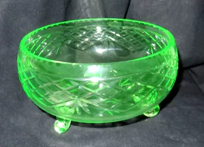 Buy Antique Uranium Crystal Glass Centrepiece Bowl On Three Feet • 25£