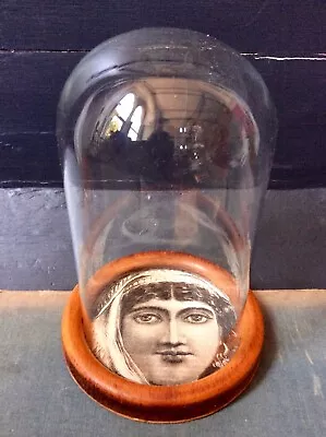 Buy Vintage Glass Cloche Bell Dome,Unusual Face Base,Antiques Curios Feature Display • 0.99£