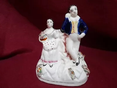 Buy Sweet Staffordshire Pottery Victorian Flatback Figure Flower Pot Couple 12cm • 12.50£