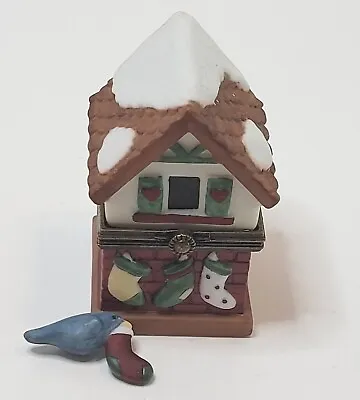 Buy Pottery Barn Ceramic Christmas Mini House  Trinket Box Bird W/Stocking Inside  • 14.13£